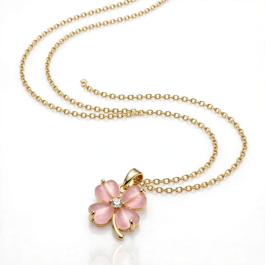 Pink four-leaf clover pendant necklace