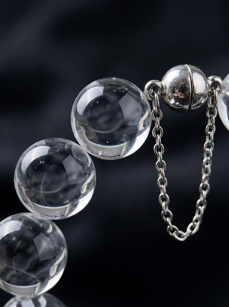 Magnetic clasp and bubble bead macro detail