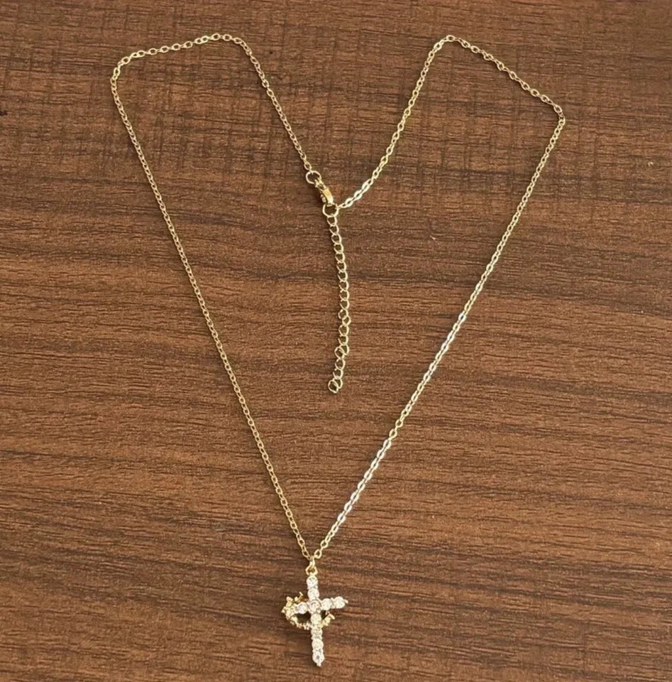 Crown Cross Necklace for Women Gold-Tone Crown Cross Pendant Necklace