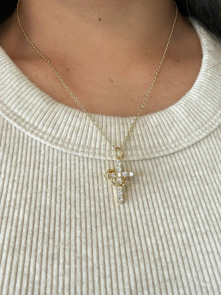 Crown Cross Necklace for Women Gold-Tone Crown Cross Pendant Necklace