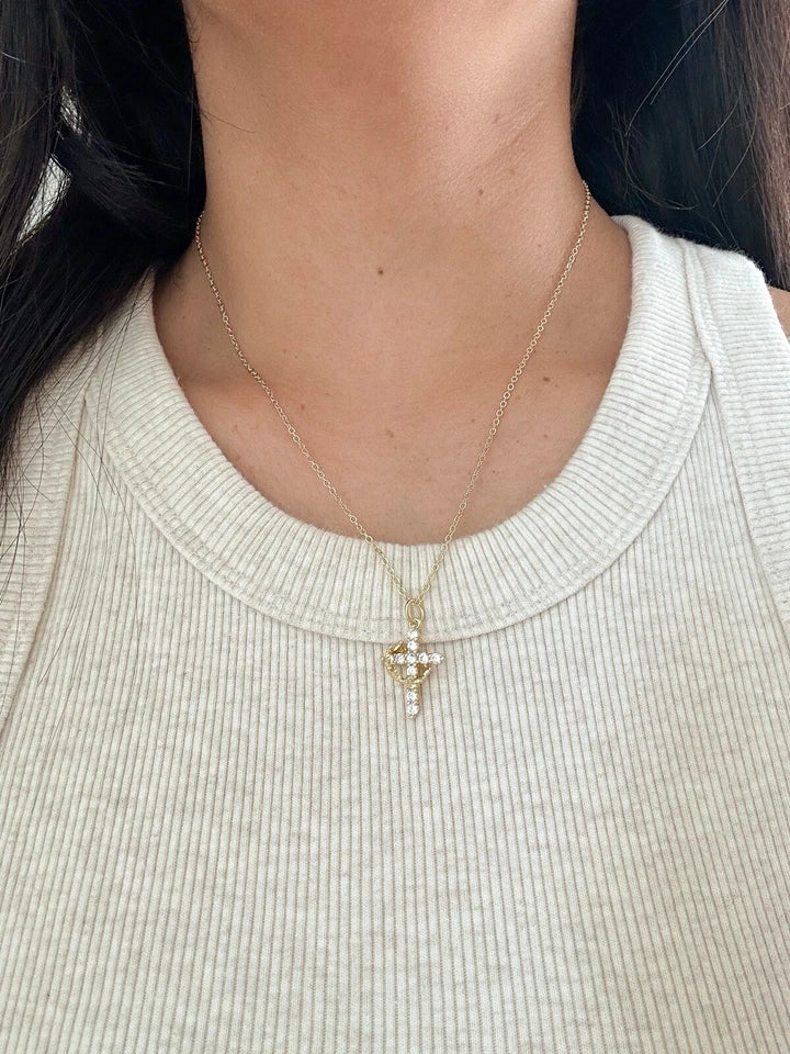Crown Cross Necklace for Women Gold-Tone Crown Cross Pendant Necklace