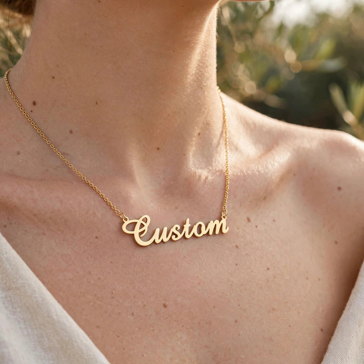 Custom name necklace worn