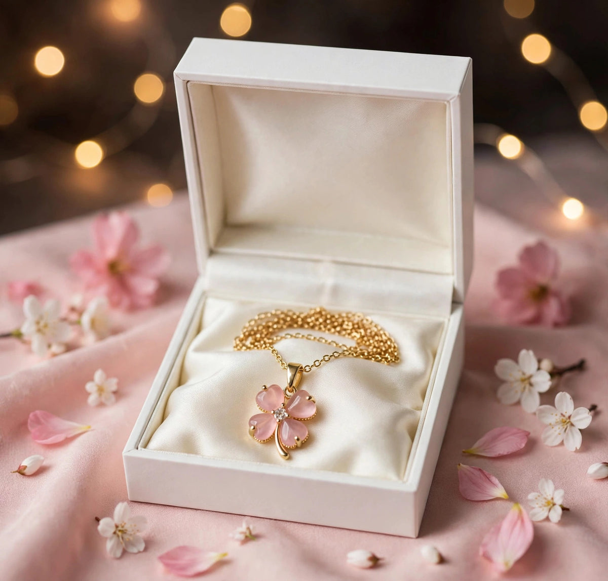 Pink four-leaf clover pendant necklace