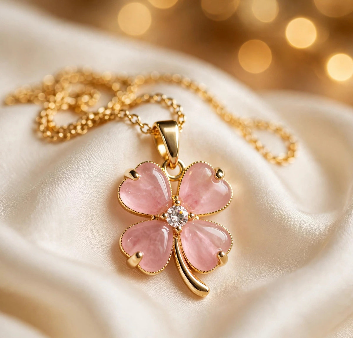 Pink four-leaf clover pendant necklace