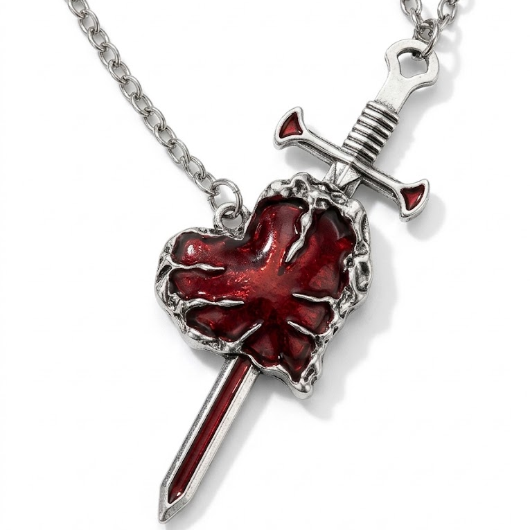 Gothic heart and sword necklace product shot