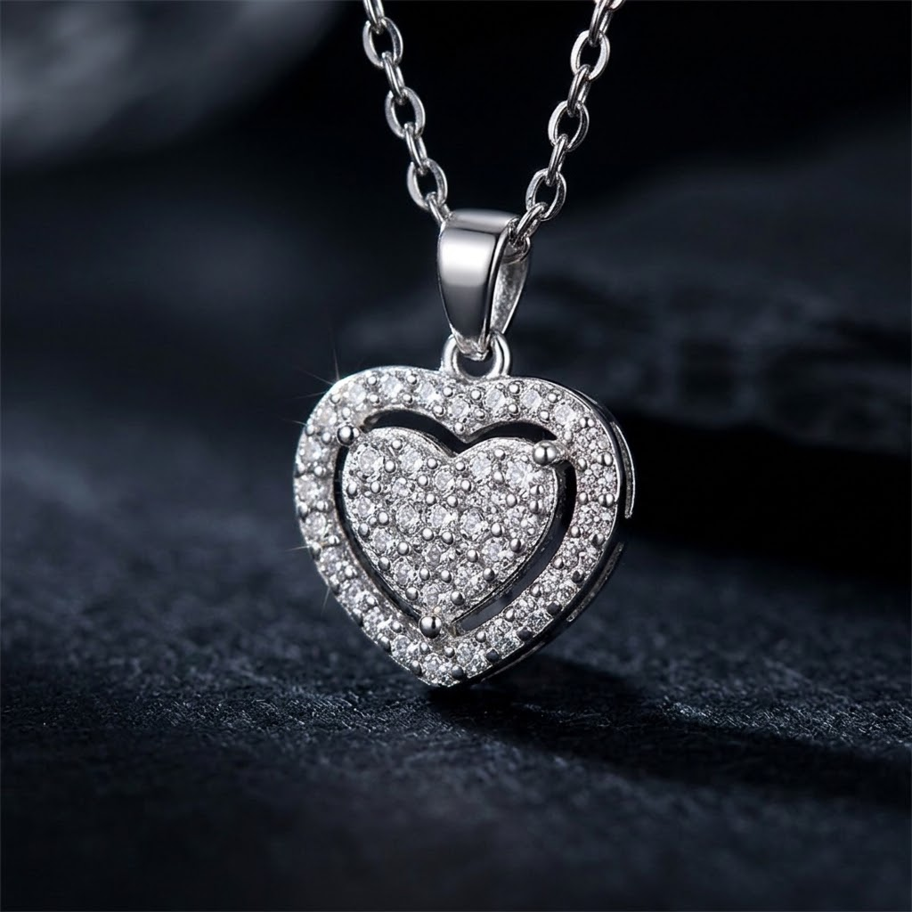 Pavé heart pendant macro detail