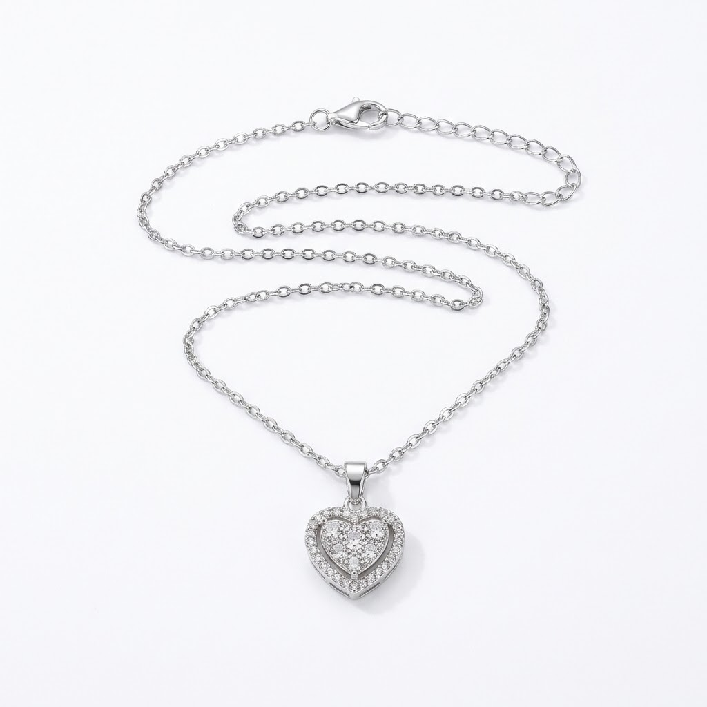 Pavé crystal heart necklace product shot