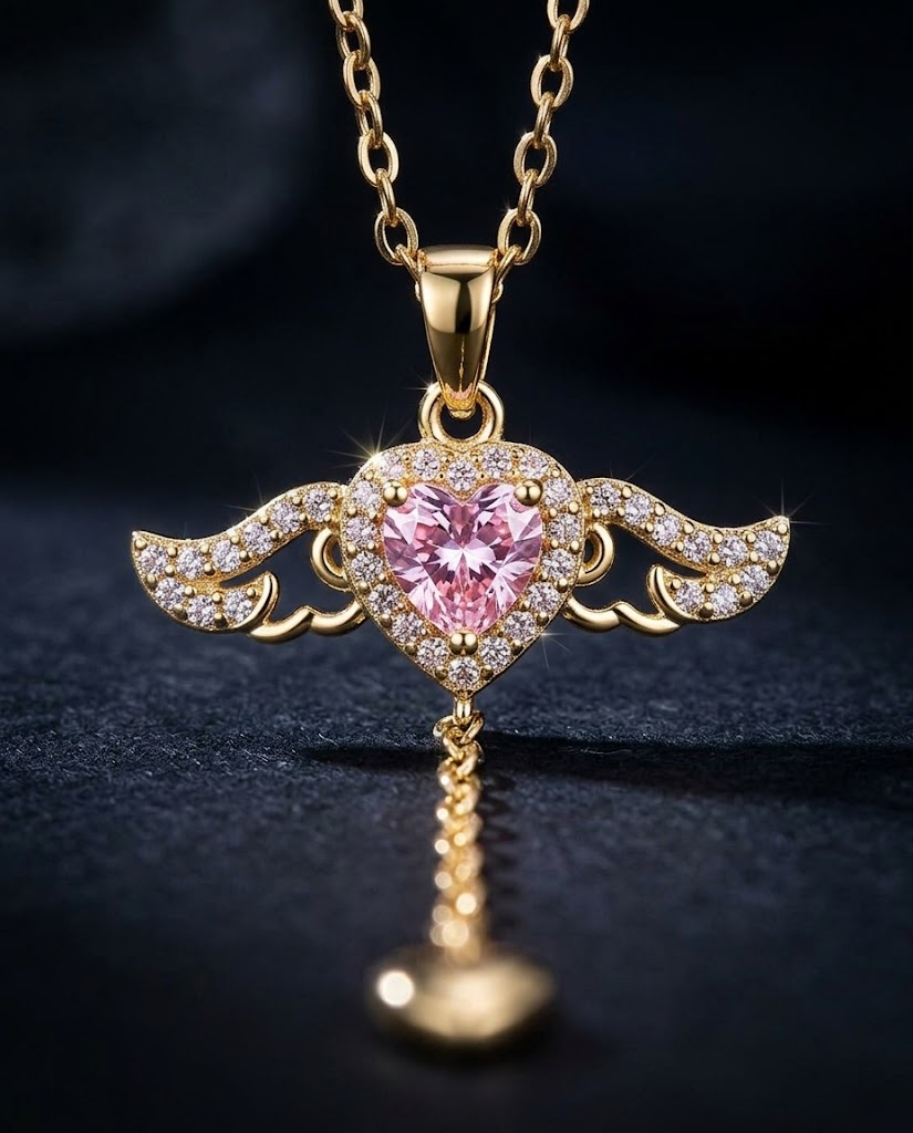 Pink heart and crystal wings macro detail