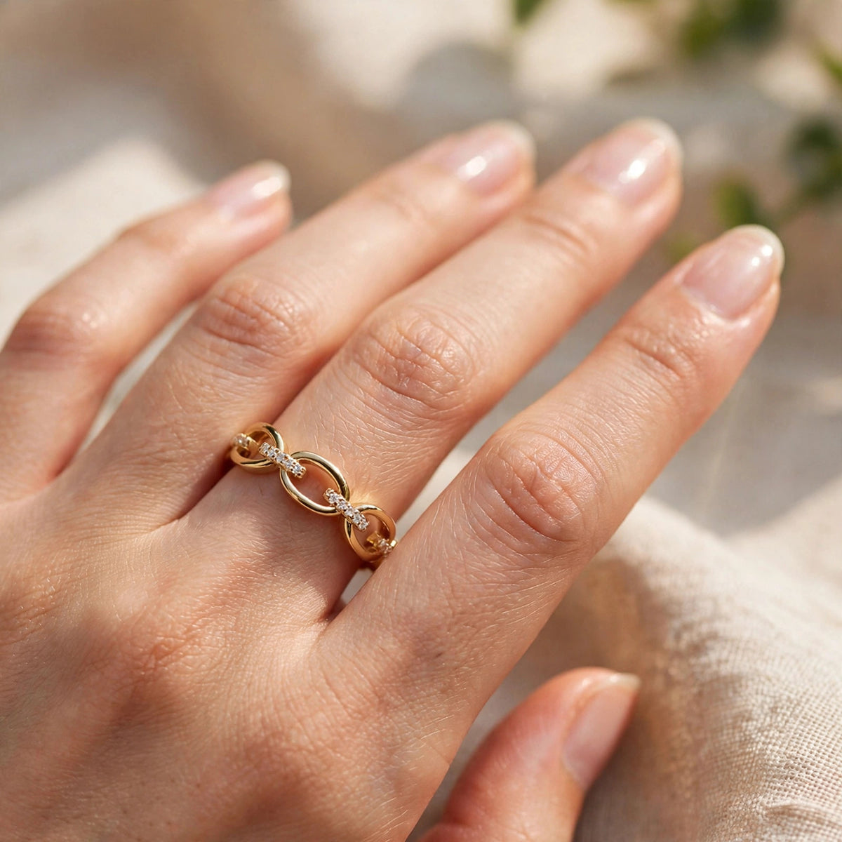 Gold chain ring worn on finger free gift