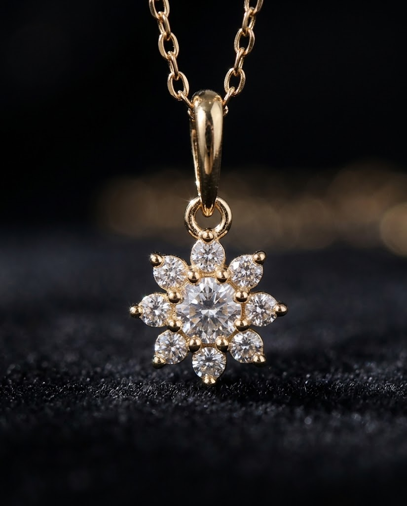 Crystal snowflake pendant macro detail