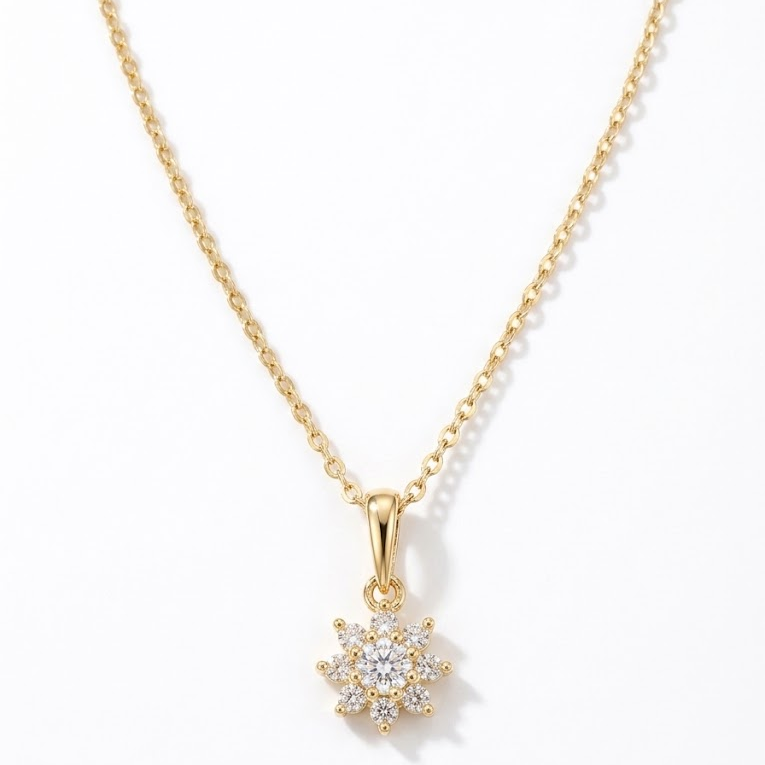 Sterling silver snowflake necklace product shot