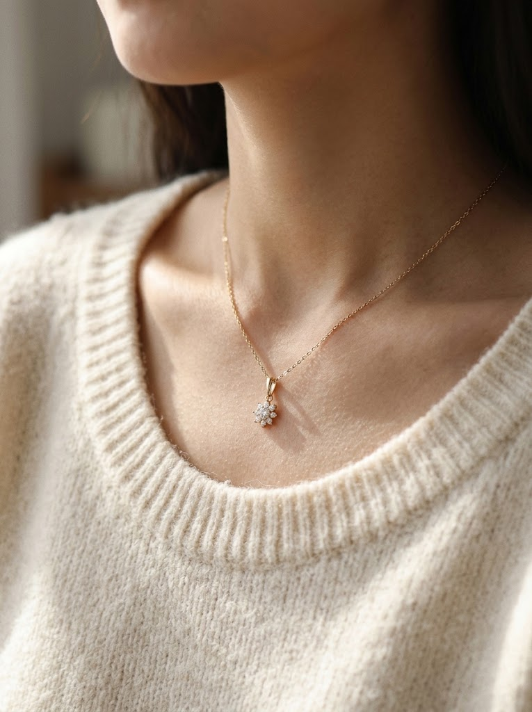 Snowflake necklace worn