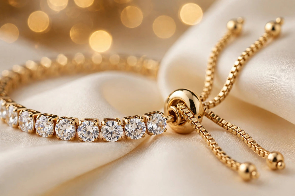 Gold tennis bracelet clasp detail