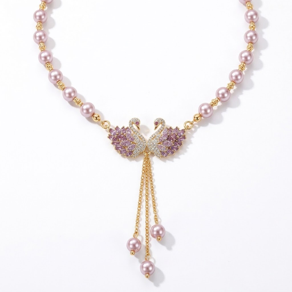 Twin swan pearl necklace product shot
